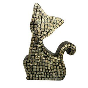Mother Of Pearl Mosaic Cat Silhouette Large Figurine Decor 14"